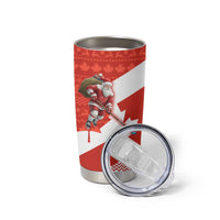 Canada Christmas Tumbler Cup with Santa Playing Hockey Maple Leaf Flag and Red White Knit Pattern Design - Wonder Print Shop