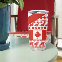 Canada Christmas Tumbler Cup with Santa Playing Hockey Maple Leaf Flag and Red White Knit Pattern Design - Wonder Print Shop