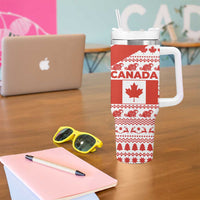 Canada Christmas Tumbler With Handle with Santa Playing Hockey Maple Leaf Flag and Red White Knit Pattern Design - Wonder Print Shop