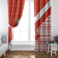 Canada Christmas Window Curtain with Santa Playing Hockey Maple Leaf Flag and Red White Knit Pattern Design - Wonder Print Shop