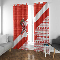 Canada Christmas Window Curtain with Santa Playing Hockey Maple Leaf Flag and Red White Knit Pattern Design - Wonder Print Shop