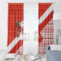 Canada Christmas Window Curtain with Santa Playing Hockey Maple Leaf Flag and Red White Knit Pattern Design - Wonder Print Shop