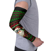 Viking Christmas Arm Sleeves with Santa Warrior Axe Nordic Symbols Red Green Black Knit Pattern Design - Wonder Print Shop