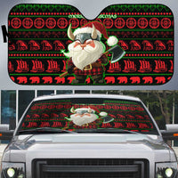 Viking Christmas Auto Sun Shade with Santa Warrior Axe Nordic Symbols Red Green Black Knit Pattern Design - Wonder Print Shop
