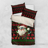Viking Christmas Bedding Set with Santa Warrior Axe Nordic Symbols Red Green Black Knit Pattern Design - Wonder Print Shop