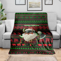Viking Christmas Blanket with Santa Warrior Axe Nordic Symbols Red Green Black Knit Pattern Design - Wonder Print Shop