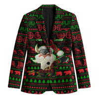 Viking Christmas Blazer with Santa Warrior Axe Nordic Symbols Red Green Black Knit Pattern Design - Wonder Print Shop