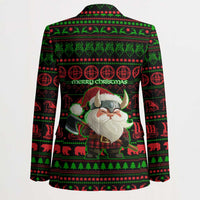 Viking Christmas Blazer with Santa Warrior Axe Nordic Symbols Red Green Black Knit Pattern Design - Wonder Print Shop