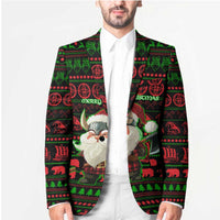 Viking Christmas Blazer with Santa Warrior Axe Nordic Symbols Red Green Black Knit Pattern Design - Wonder Print Shop