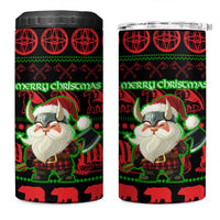 Viking Christmas 4 in 1 Can Cooler Tumbler with Santa Warrior Axe Nordic Symbols Red Green Black Knit Pattern Design - Wonder Print Shop