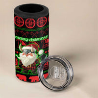Viking Christmas 4 in 1 Can Cooler Tumbler with Santa Warrior Axe Nordic Symbols Red Green Black Knit Pattern Design - Wonder Print Shop