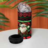 Viking Christmas 4 in 1 Can Cooler Tumbler with Santa Warrior Axe Nordic Symbols Red Green Black Knit Pattern Design - Wonder Print Shop