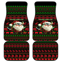 Viking Christmas Car Mats with Santa Warrior Axe Nordic Symbols Red Green Black Knit Pattern Design - Wonder Print Shop