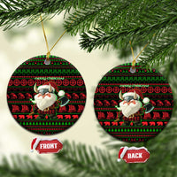 Viking Christmas Ceramic Ornament with Santa Warrior Axe Nordic Symbols Red Green Black Knit Pattern Design - Wonder Print Shop