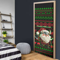 Viking Christmas Door Cover with Santa Warrior Axe Nordic Symbols Red Green Black Knit Pattern Design - Wonder Print Shop