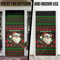 Viking Christmas Door Cover with Santa Warrior Axe Nordic Symbols Red Green Black Knit Pattern Design - Wonder Print Shop