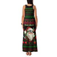 Viking Christmas Family Matching Tank Maxi Dress and Hawaiian Shirt with Santa Warrior Axe Nordic Symbols Red Green Black Knit Pattern Design - Wonder Print Shop