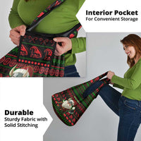 Viking Christmas Grocery Bag with Santa Warrior Axe Nordic Symbols Red Green Black Knit Pattern Design - Wonder Print Shop