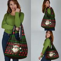 Viking Christmas Grocery Bag with Santa Warrior Axe Nordic Symbols Red Green Black Knit Pattern Design - Wonder Print Shop