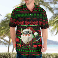Viking Christmas Hawaiian Shirt with Santa Warrior Axe Nordic Symbols Red Green Black Knit Pattern Design - Wonder Print Shop