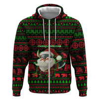 Viking Christmas Hoodie with Santa Warrior Axe Nordic Symbols Red Green Black Knit Pattern Design - Wonder Print Shop
