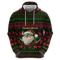 Viking Christmas Hoodie with Santa Warrior Axe Nordic Symbols Red Green Black Knit Pattern Design - Wonder Print Shop