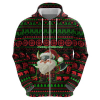 Viking Christmas Hoodie with Santa Warrior Axe Nordic Symbols Red Green Black Knit Pattern Design - Wonder Print Shop