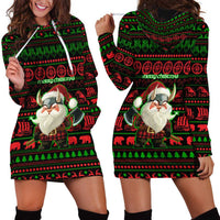 Viking Christmas Hoodie Dress with Santa Warrior Axe Nordic Symbols Red Green Black Knit Pattern Design - Wonder Print Shop