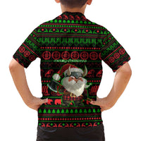 Viking Christmas Kid Hawaiian Shirt with Santa Warrior Axe Nordic Symbols Red Green Black Knit Pattern Design - Wonder Print Shop