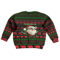 Viking Christmas Kid Ugly Christmas Sweater with Santa Warrior Axe Nordic Symbols Red Green Black Knit Pattern Design - Wonder Print Shop