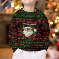 Viking Christmas Kid Ugly Christmas Sweater with Santa Warrior Axe Nordic Symbols Red Green Black Knit Pattern Design - Wonder Print Shop