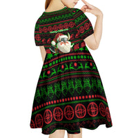 Viking Christmas Kid Short Sleeve Dress with Santa Warrior Axe Nordic Symbols Red Green Black Knit Pattern Design - Wonder Print Shop