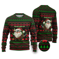 Viking Christmas Ugly Christmas Sweater with Santa Warrior Axe Nordic Symbols Red Green Black Knit Pattern Design - Wonder Print Shop