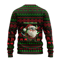 Viking Christmas Ugly Christmas Sweater with Santa Warrior Axe Nordic Symbols Red Green Black Knit Pattern Design - Wonder Print Shop