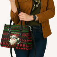 Viking Christmas Leather Bag with Santa Warrior Axe Nordic Symbols Red Green Black Knit Pattern Design - Wonder Print Shop