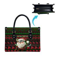 Viking Christmas Leather Bag with Santa Warrior Axe Nordic Symbols Red Green Black Knit Pattern Design - Wonder Print Shop