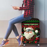Viking Christmas Luggage Cover with Santa Warrior Axe Nordic Symbols Red Green Black Knit Pattern Design - Wonder Print Shop