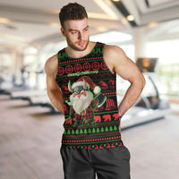 Viking Christmas Men Tank Top with Santa Warrior Axe Nordic Symbols Red Green Black Knit Pattern Design - Wonder Print Shop