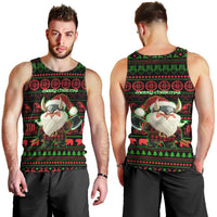 Viking Christmas Men Tank Top with Santa Warrior Axe Nordic Symbols Red Green Black Knit Pattern Design - Wonder Print Shop