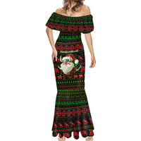 Viking Christmas Mermaid Dress with Santa Warrior Axe Nordic Symbols Red Green Black Knit Pattern Design - Wonder Print Shop
