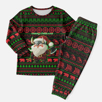 Viking Christmas Pajama Set with Santa Warrior Axe Nordic Symbols Red Green Black Knit Pattern Design - Wonder Print Shop