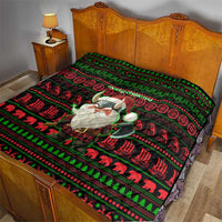 Viking Christmas Quilt with Santa Warrior Axe Nordic Symbols Red Green Black Knit Pattern Design - Wonder Print Shop