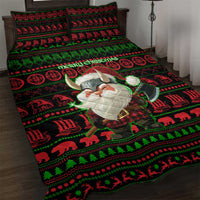 Viking Christmas Quilt Bed Set with Santa Warrior Axe Nordic Symbols Red Green Black Knit Pattern Design - Wonder Print Shop