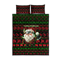 Viking Christmas Quilt Bed Set with Santa Warrior Axe Nordic Symbols Red Green Black Knit Pattern Design - Wonder Print Shop