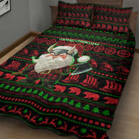 Viking Christmas Quilt Bed Set with Santa Warrior Axe Nordic Symbols Red Green Black Knit Pattern Design - Wonder Print Shop