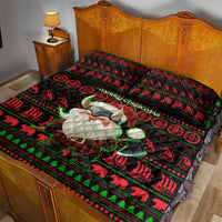 Viking Christmas Quilt Bed Set with Santa Warrior Axe Nordic Symbols Red Green Black Knit Pattern Design - Wonder Print Shop