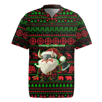 Viking Christmas Rugby Jersey with Santa Warrior Axe Nordic Symbols Red Green Black Knit Pattern Design - Wonder Print Shop