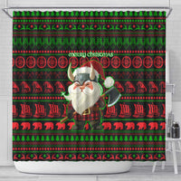 Viking Christmas Shower Curtain with Santa Warrior Axe Nordic Symbols Red Green Black Knit Pattern Design - Wonder Print Shop
