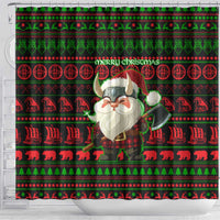 Viking Christmas Shower Curtain with Santa Warrior Axe Nordic Symbols Red Green Black Knit Pattern Design - Wonder Print Shop