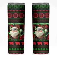 Viking Christmas Skinny Tumbler with Santa Warrior Axe Nordic Symbols Red Green Black Knit Pattern Design - Wonder Print Shop
